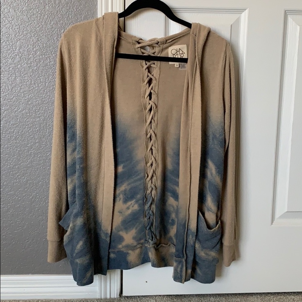 Tan and blue sweater